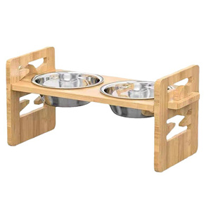 Toptan ayarlanabilir ahşap Pet besleyici yükseltilmiş kedi köpek kase tutucu Pet ahşap kaseler standları ahşap bambu Pet besleyici - Product Image 2