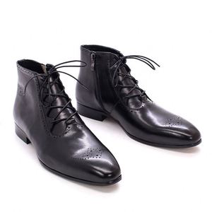 Classic Handmade Genuine Leather Men's High Top Pointed Toe Dress Shoes Men's Business Leather <b>Boots</b> - Product Image 5
