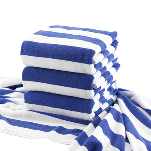Serviette de bain et de piscine de luxe 100% coton, utilisée dans les hôtels et sur la plage, rayures blanches, bleues et roses, motif tissé à carreaux - Product Image 2
