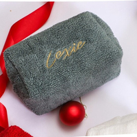 Sac de maquillage élégant ultra-léger en peluche brodé avec des lettres, grande capacité, minimaliste, portable, sac cosmétique, cadeau pour demoiselle d'honneur