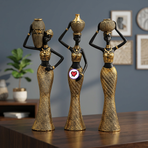 Statue en résine de femme africaine rétro, vase Art Déco pour table, décoration d'intérieur, décoration de salon, décoration d'entrée - Product Image 3