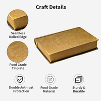Boîte en fer blanc en forme de livre à couvercle articulé 191x145x37MM pour l'emballage de petits sachets de thé, de thé aux fleurs et de snacks, logo personnalisé, certifiée ISO9001