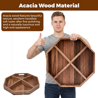 Plateau de service octogonal rotatif en bois d'acacia avec séparateurs amovibles pour fêtes, pique-niques et buffets