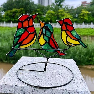 Ornement de fenêtre suspendu en <span class=keywords><strong>vitrail</strong></span> <span class=keywords><strong>Tiffany</strong></span>, motif oiseau cardinal rouge, structure solide, cadeau de Noël, décoration d'atelier - Product Image 3