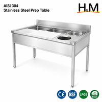 Table de préparation professionnelle en acier inoxydable 304 de 55 pouces avec bac GN, goulotte à déchets et planche à découper pour cuisine