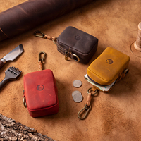 Porte-monnaie mini portable en cuir véritable Crazy Horse de haute qualité, style rétro, avec mousqueton, pour écouteurs, clés et pièces de monnaie, idéal pour l'extérieur
