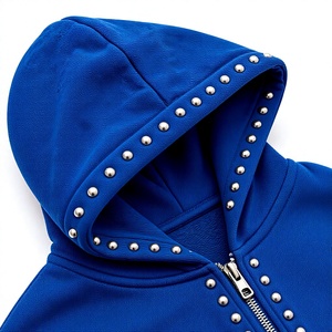 Chaqueta de Forro Polar con Cremallera Azul para Hombre, Estilo Urbano, con Parches de Cruz Gótica y Tachuelas, Venta al por Mayor, OEM Personalizado - Product Image 3