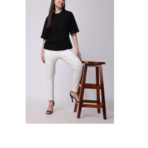 T-shirt personnalisé pour femme grande taille en coton épais, coupe courte, coupe oversize, motif uni, impression numérique 3D, broderie décontractée, logo - Product Image 2