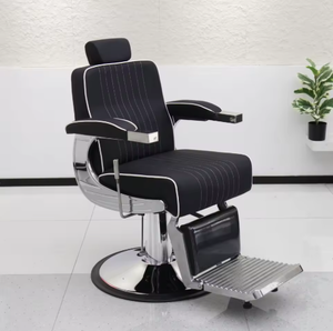 Silla de Barbero Negra de Alta Calidad, Cuero Sintético con Ruedas para Barberos Altos - Product Image 1