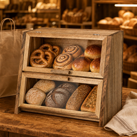Boîte de rangement à pain multifonction en bois, double niveau, façade en acrylique, directement de l'usine, pour supermarché, boulangerie, cuisine