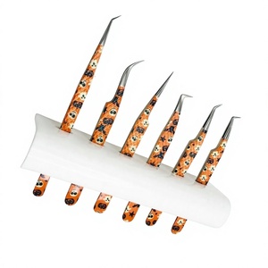 Pince à cils Halloween Orange en papier enduit, avec pointe argentée brillante et poignée diamantée, lot de 6 pointes différentes - Product Image 2