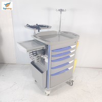 Carrito de Emergencia Médico Profesional de Plástico ABS, Carrito de Enfermería para Hospital con 5 Cajones, Poste para Suero, Estante para Desfibrilador, UCI, ER