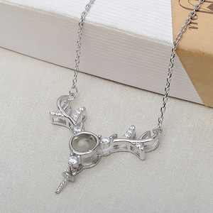 S925 verzilverde gewei parel hanger ketting lege bezel setting geschikt voor 7mm+ ronde rijst kralen handgemaakte sieraden kerstcadeau - Product Image 4