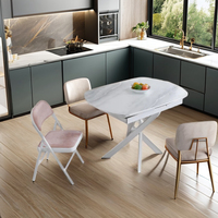 Table à manger en acier au carbone blanc direct d'usine avec 6 couvercles ovales extensibles en marbre de verre en céramique pour la cuisine et la chambre à coucher