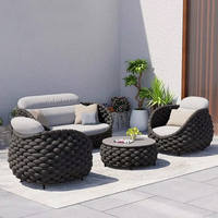 Canapé d'extérieur en rotin tressé en corde, style nordique moderne, trois places, en alliage d'aluminium, imperméable, résistant aux UV, mobile pour balcon
