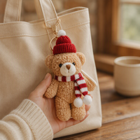 Porte-clés en peluche ours en peluche de Noël, jouet en peluche brodé doux, pendentif pour décoration de sac, cadeau de Noël pour enfants