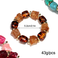 Bracelet élastique tendance 2026 avec perles carrées irrégulières couleur marbre, accessoires scintillants imprimé léopard et entretoise dorée FS
