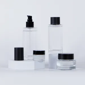 50ml 100ml klare Lotion Verpackung Kunststoff Soft Tube Kosmetik gläser Gesicht Creme Glasflasche mit schwarzem Verschluss
