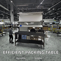 Système de table d'emballage modulaire avec porte-rouleau et distributeur de film à bulles pour un flux de travail optimisé de la station d'expédition