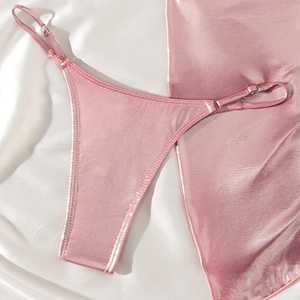 Traje de Baño de Lujo Personalizado en 3D para Mujer, Conjunto de Bikini de 3 Piezas con Acabado Metálico Brillante, Escote en V Profundo, Triángulo, Mini Tanga, Cristales de Imitación - Product Image 2