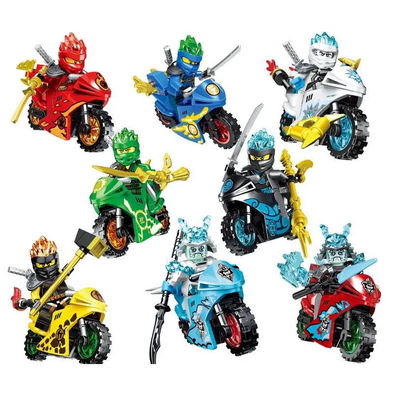 8style Cool Ninjag Toys with motorbike Lloyd Jay Zane Kai Cole Samurai X Plastic DIY Mini Figure Brick Toys Gift for kids 61015
