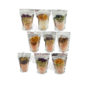 ผู้ผลิตเกลืออาบน้ำ บรรจุภัณฑ์แบบถุงฉลากส่วนตัว เกลืออาบน้ำคริสตัลหรูหราพร้อมดอกไม้ เกลือหิมาลัยธรรมชาติ - Product Image 2