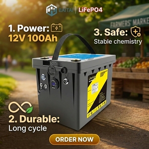 DC 12V 100Ah 可充电磷酸铁锂电池组，稳流LiFePO4电池，适用于普通电力设备 - Product Image 1