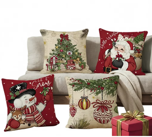 Housse de coussin carrée en faux lin avec imprimé Père Noël de dessin animé, vente en gros d'usine - pour coussins et décorations - Product Image 1
