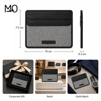 Porte-cartes en cuir bicolore noir et gris avec bordure texturée, panneau avant tissé et fentes incurvées pour la vente en gros et l'approvisionnement OEM