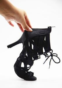 Zapatos de Baile Latino para Mujer, Nuevo Modelo Evkoodance, Negros con Cordones, para Salón/<span class=keywords><strong>Bachata</strong></span>/Salsa, Tacón de 9.0 cm, Botas de Jazz con Parte Superior de Satén - Product Image 5