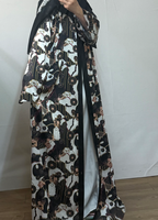 Abaya Hijab Traditionnelle Islamique R-870, Robe Longue Élégante en Satin Respirant à Motifs Floraux, Style Arabe Ouvert sur le Devant, Longueur Cheville, Dubaï