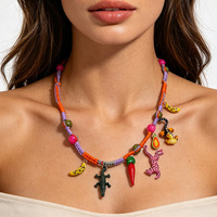 Collier en corde tressée à la main style européen et américain pour femme, avec pendentifs léopard, crocodile, canard et perles en plastique, délicat
