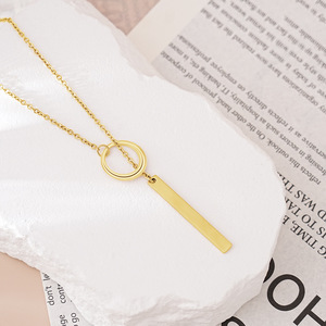 Collar de Moda con Colgante de Barra Circular en Acero Inoxidable Chapado en Oro de 18k para <span class=keywords><strong>Mujer</strong></span> - Product Image 3