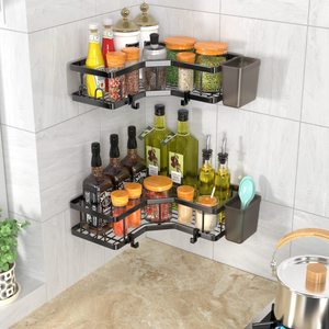 Soporte de almacenamiento adhesivo para <span class=keywords><strong>baño</strong></span> sin necesidad de taladrar, con ganchos y estantes para organizar artículos de aseo y productos de limpieza - Product Image 2