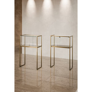 Vitrine en fer 95x45x150cm, présentoir bronze avec panneaux en verre et système d'éclairage pour comptoirs de vente - Product Image 1
