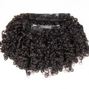 Full One head 200g Burmese Curly Raw Natural 100% Human Hair Seamless Clip in Hair Extension