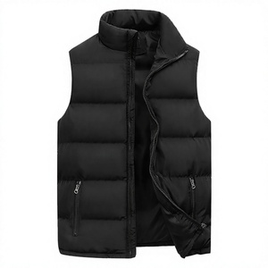 Chaleco Acolchado Negro para Hombre, Cuello en V, Cierre de Cremallera, Resistente al Viento, Color Sólido, Informal, Ropa de Invierno, Sin Mangas, Diseño Acolchado Cálido - Product Image 1