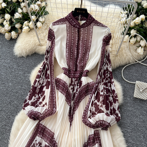 Maxi abito con stampa digitale floreale retrò per la primavera senza sforzo plissettato Maxi abito per donna Libya <span class=keywords><strong>turchia</strong></span> Kazakhstan abiti - Product Image 6