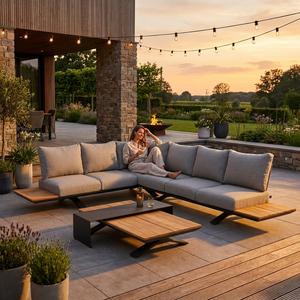 Ensemble de canapés de patio en aluminium en forme de L, écologiques, imperméables, pour <span class=keywords><strong>jardin</strong></span>, terrasse, balcon, appartement, parc, détente - Product Image 2