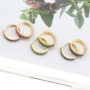 Round multi colorful zircon plated gold elegant hoop earrings