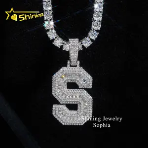 Fine jewelry necklace men and women jewelry 14k gold plated iced out hip hop pass diamond tester letter S vvs moissanite pendant