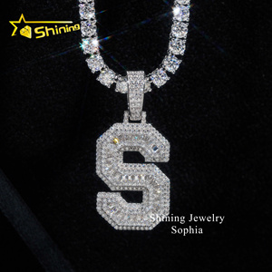 Kalung Perhiasan bagus pria dan wanita perhiasan emas 14k berlapis es hip hop lulus penguji berlian huruf <span class=keywords><strong>S</strong></span> vvs moissanite liontin - Product Image 1