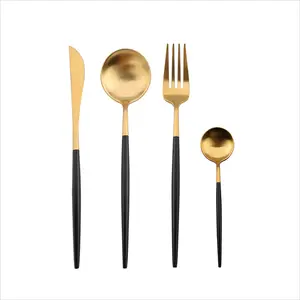 Best Price 18/10 Stainless Flatware with White Handle Guangzhou Italian Dessert Knife Fork Spoon Matt Gold Cutlery Set