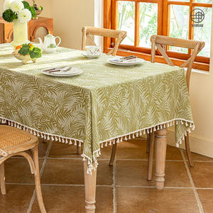 SKYSoutheast Asian Green Tassel Tablecloth Rectangular Cotton Linen Blend Jacquard Pattern Home Dining Coffee <b>Table</b> <b>Cover</b> - Product Image 2