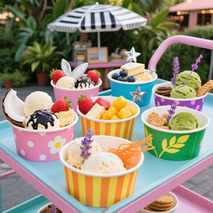 Custom Printed <b>Disposable</b> Paper Ice Cream <b>Cup</b> with Dome Lid Flat Lid Wholesale Food Safe Paper Frozen Yogurt <b>Cup</b> - Product Image 6