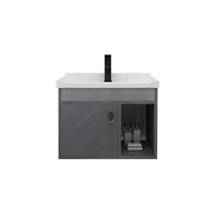Ensemble de meuble-lavabo mural moderne pour salle de bain avec vasque en céramique, miroir LED, armoire en MDF, contreplaqué et PVC résistant à l'eau