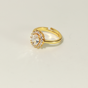 Anillo Ovalado de Color Dorado con Circonita Cúbica, Anillo Abierto Ajustable con Halo de Cristal para Regalo de Fiesta - Product Image 1