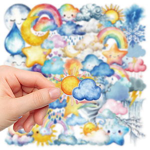 50 autocollants transparents mignons de dessins animés avec des symboles météorologiques <span class=keywords><strong>nuage</strong></span>, <span class=keywords><strong>soleil</strong></span>, étoile et pluie - Product Image 3