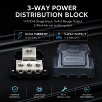 Recoil ZDB13P 1x0/2/4 AWG girişli 3x4/8 AWG çıkışlı 2 Yollu Araç Ses Güç Dağıtım Bloğu 2'li Paket Amplifikatör Kablolaması için
