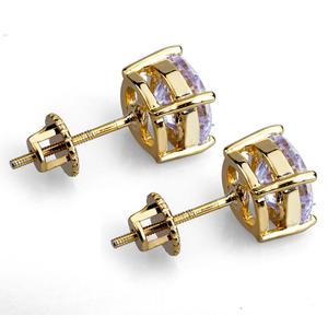 Boucles d'oreilles clous en micro-pavé serties de gros cristaux CZ plaquées or/argent, bijoux hip-hop rock pour homme et femme, cadeaux - Product Image 4